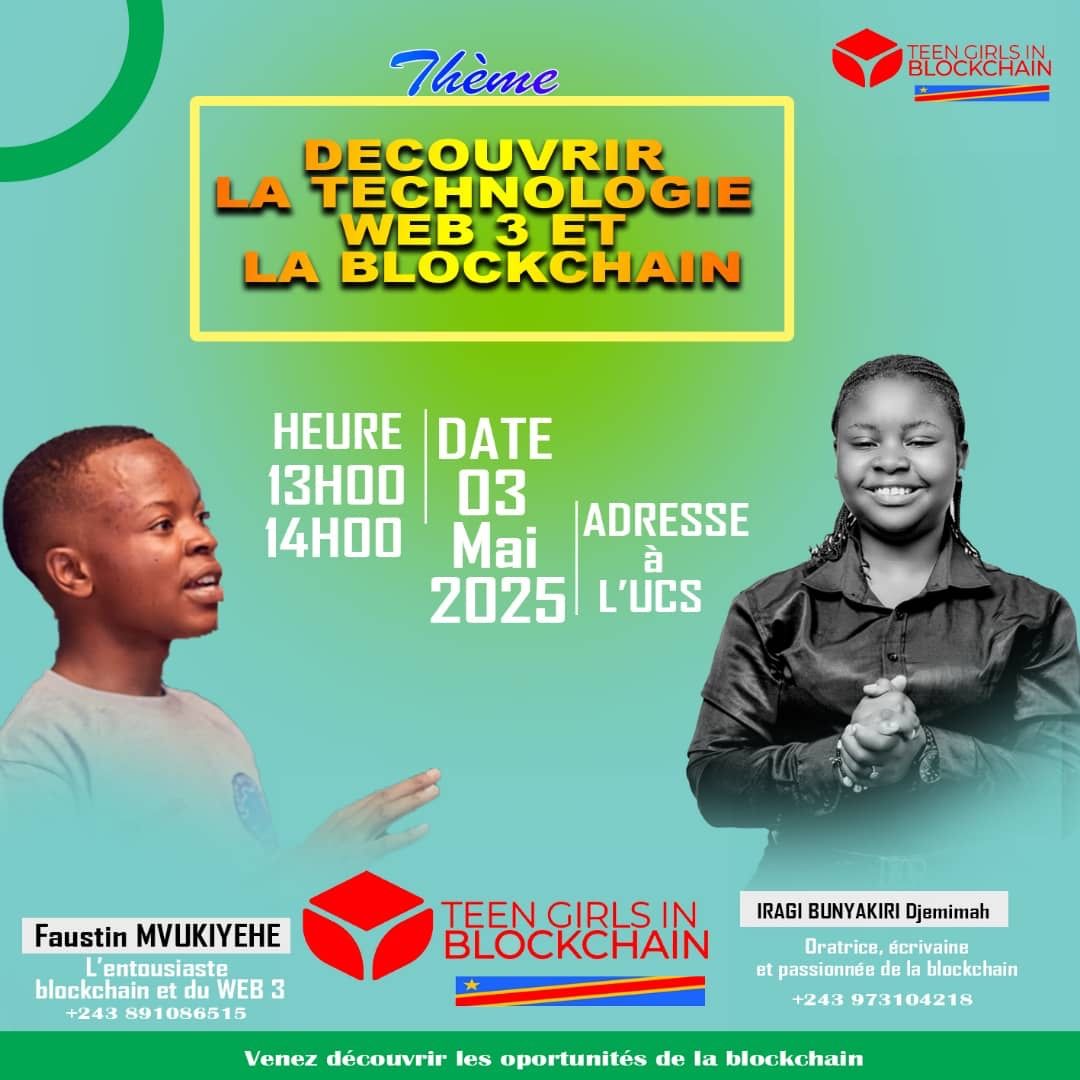 JemyIragi's tweet card. Teen Girls In Blockchain (TGIB) est de retour en RDC pour son deuxième événement ! Après le succès de notre première rencontre, nous sommes ravies d’organiser un nouveau moment d’échange à l’Univer...