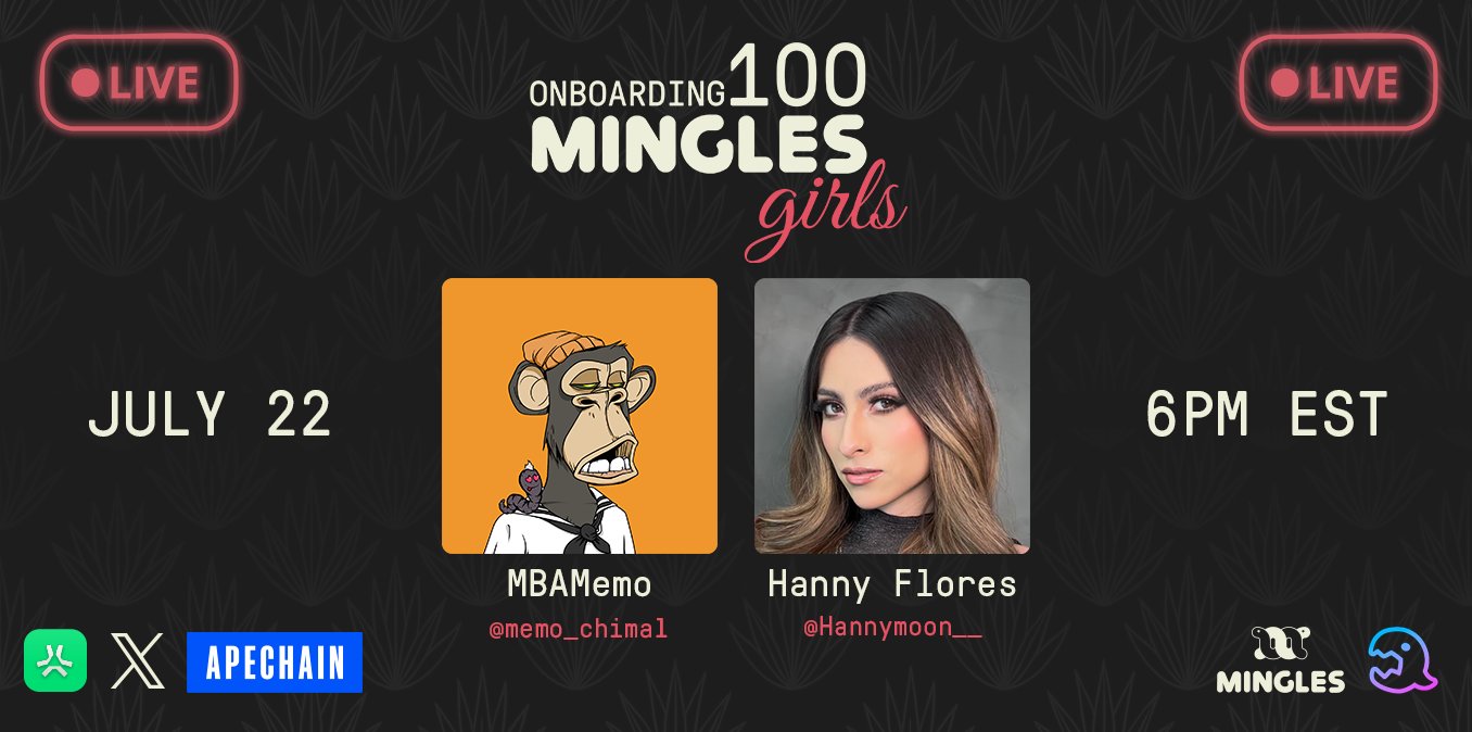 MinglesNFT's tweet card. Join our spark-fueled Mingles Girls as they take over Web3 live on OVI with wallet hacks, personal stories & surprise guests—LFG Tequila!