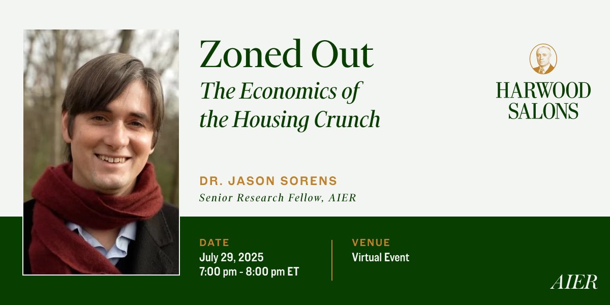 harwoodsalons's tweet card. In this virtual salon, AIER economist Jason Sorens will explain how supply and demand drive changes in the housing market, and what this means for what the ...