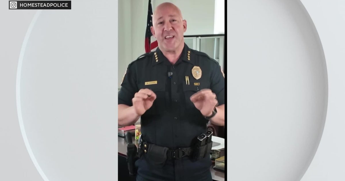 CBSMiami's tweet card. Homestead Police Chief Mario Knapp addressed the misinformation on Instagram following the arrest of a hit-and-run suspect.
