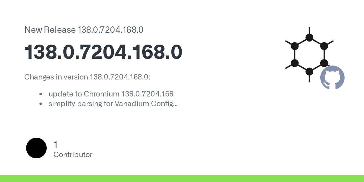 GrapheneOS's tweet card. Changes in version 138.0.7204.168.0: update to Chromium 138.0.7204.168 simplify parsing for Vanadium Config A full list of changes from the previous release (version 138.0.7204.157.0) is availabl...