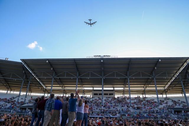 DailyFreeman's tweet card. The bomber was conducting a preapproved flyover for the North Dakota State Fair.