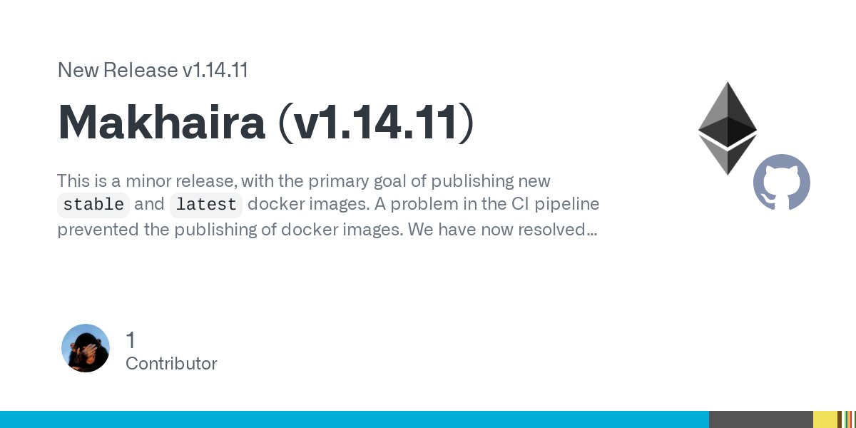 go_ethereum's tweet card. This is a minor release, with the primary goal of publishing new stable and latest docker images. A problem in the CI pipeline prevented the publishing of docker images. We have now resolved the pr...