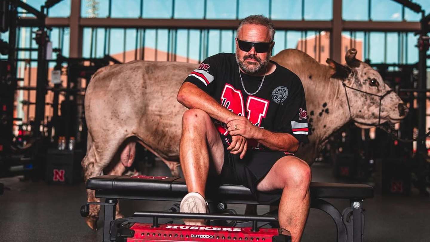 Huskermax's tweet card. LAS VEGAS—Trendy and fun. That's how Nebraska football coach Matt Rhule described his new recruiting persona that has featured a bull and a $900,000 tractor
