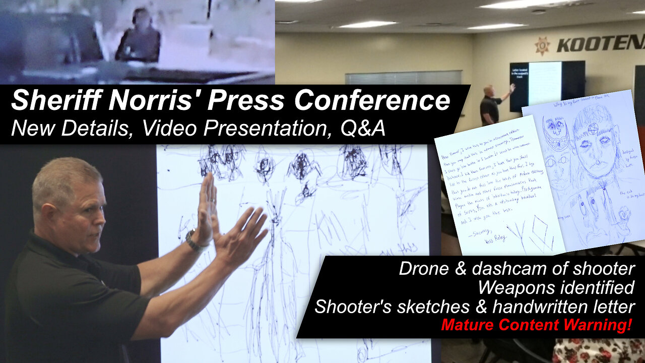 IdahoTribune's tweet card. The public learns of the weapons used, the shooter's sketches and letter, drone and dashcam footage, aerial imagery, heart-wrenching audio of first responders, in a nearly 10 minute video presentation