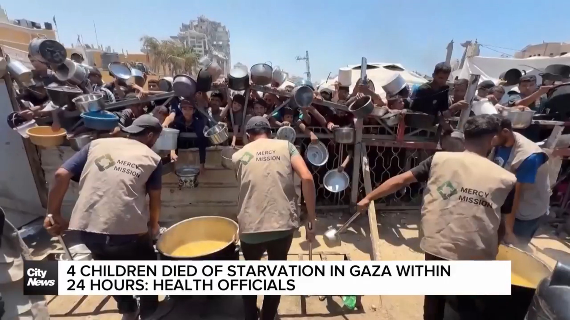 CityNewsVAN's tweet card. International condemnation is growing as starvation claims the lives of Palestinians in Gaza at a more rapid rate. Erica Natividad reports.
