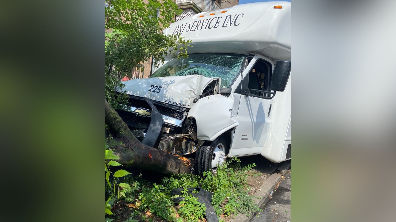 SenSteveChan's tweet card. A transport van carrying adults with special needs, and a chaperone crashed into a tree in Brooklyn, injuring more than a dozen people.