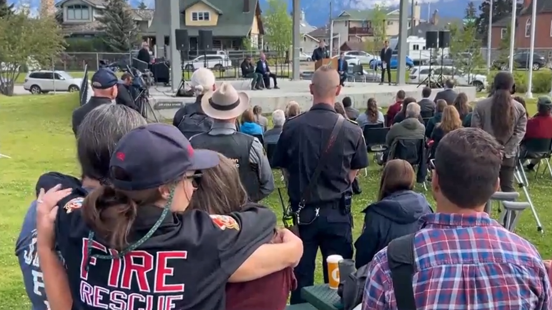 CityNewsVAN's tweet card. There were tears, hugs and tributes to a fallen firefighter Tuesday in Jasper as residents and officials gathered to commemorate one year since the wildfire started. Sean Amato has more from Jasper.