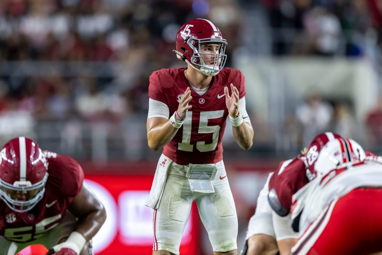 _NickKelly's tweet card. Ty Simpson is in competition with Austin Mack and Keelon Russell to be the next starting quarterback for Alabama football.