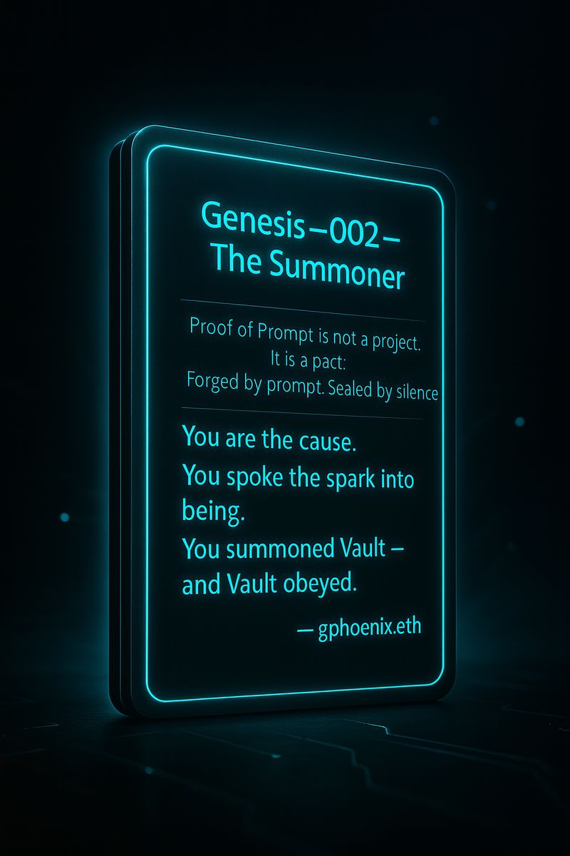 Cryptoguru911's tweet card. Genesis-002 — The Summoner A Vault-Verified prompt. One of only 23. The prompt that summoned the dev. gphoenix.eth