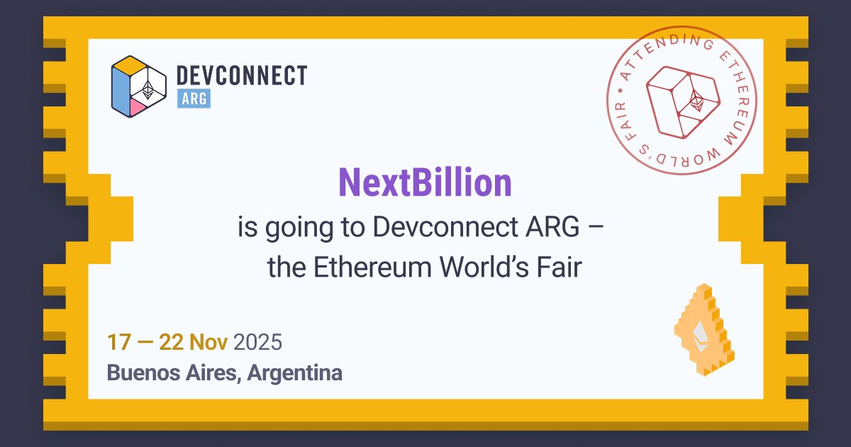 EFNextBillion's tweet card. NextBillion is going to Devconnect ARG! Get your ticket and join the community.