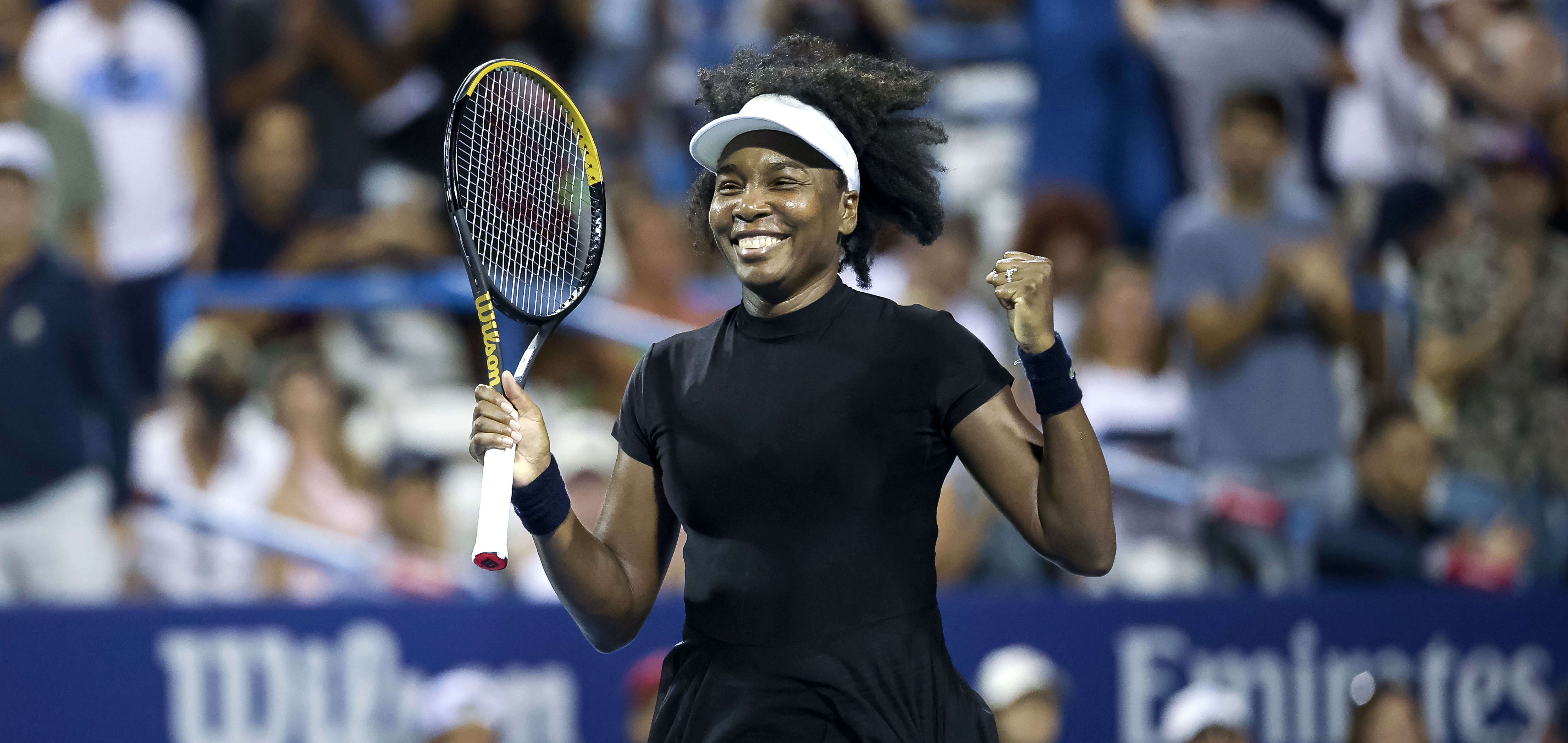 Tennis's tweet card. The 45-year-old defeated No. 35-ranked Peyton Stearns in straight sets in the first round in Washington D.C.