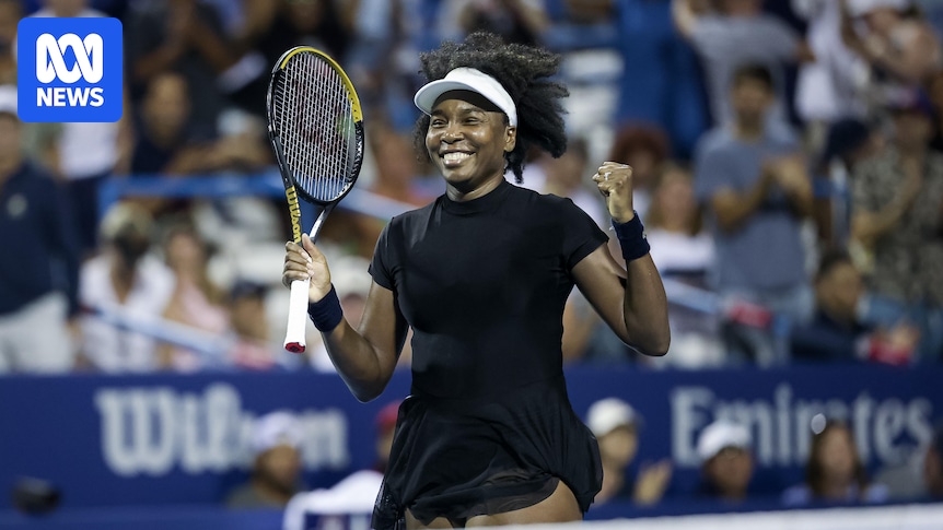 abcnews's tweet card. Venus Williams bangs down nine aces as she beats Peyton Stearns, who is 22 years her junior, in straight sets at the DC Open.