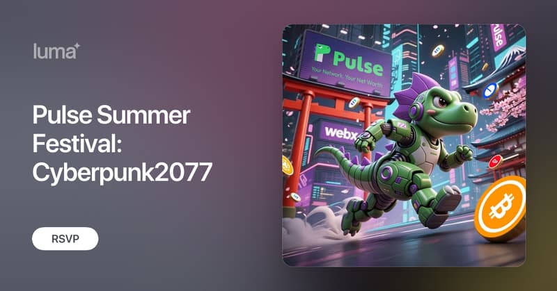 PulseSocialFi's tweet card. Pulseの夏祭り | Pulse Summer Festival: Cyberpunk2077 Step into the future this summer — where neon lights meet blockchain. Pulse invites you to a night of Web3…