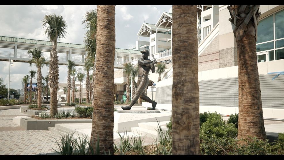 Baseball_bscc's tweet card. Decorated professional athletes from multiple sports came together in Mobile today for the unveiling of a new monument celebrating the Port City’s most legenda