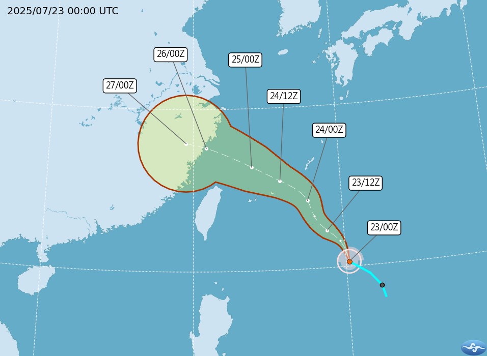 Focus_Taiwan's tweet card. A tropical depression located northeast of the Philippines strengthened into a tropical storm at around 8 a.m. Wednesday, according to the Central Weather Administration (CWA).