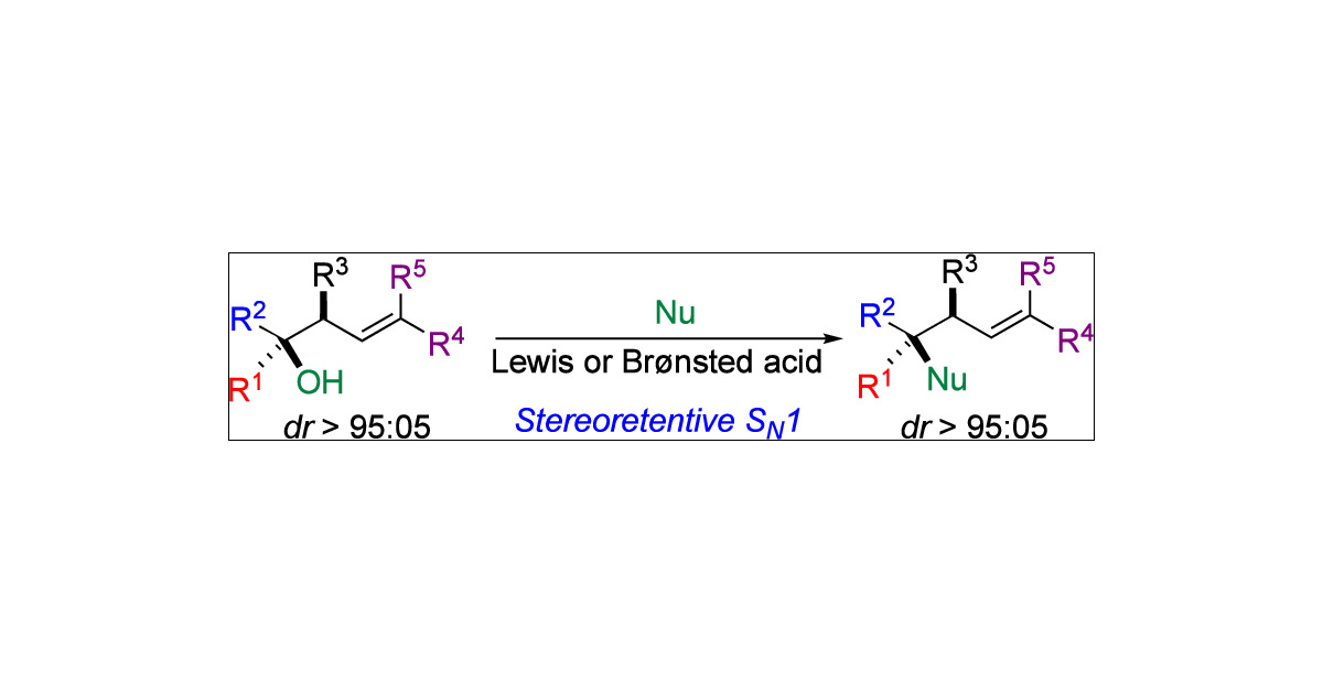 GroupMarek's tweet card. We present a stereoretentive nucleophilic substitution of homoallylic tertiary alcohols via the formation of a nonclassical cyclopropyl carbinyl (CPC) carbocation intermediate. This strategy enables...