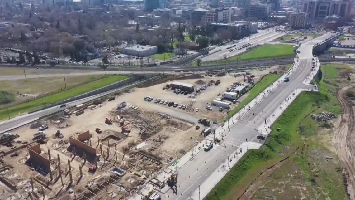 ABC10's tweet card. Sacramento proceeds with the Railyards project, despite financing setbacks following protests over affordable housing.