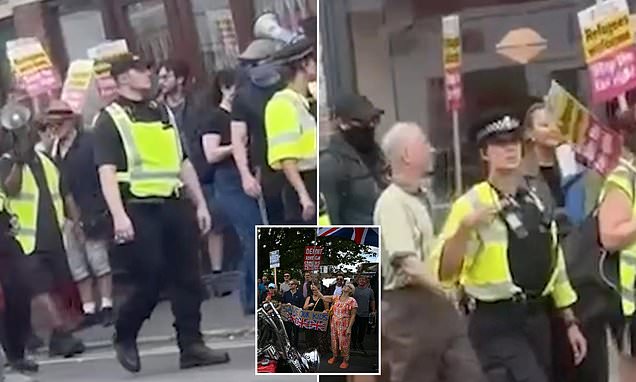 PetenShirl's tweet card. Footage of the force helping the counter-demonstrators from a nearby station to the Bell Hotel has emerged after Essex Police initially denied offering help.