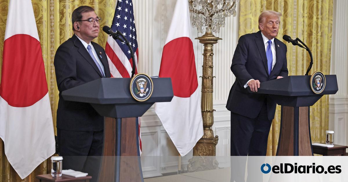 eldiarioes's tweet card. El presidente de EEUU afirma que Japón invertirá 550.000 millones de dólares en EEUU y “abrirá” su economía a los automóviles y el arroz estadounidenses. El arancel del 15% supone una rebaja con...