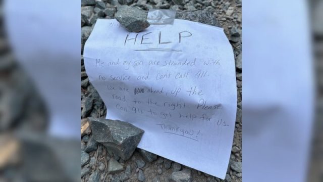 KXAN_News's tweet card. A mother and child stranded deep in the dense Stanislaus National Forest late last week left a trail of handwritten notes that helped their rescuers find them, officials announced this week.  