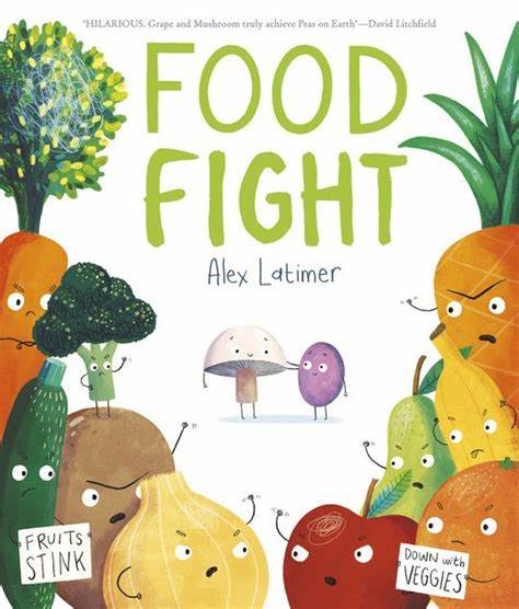 PaulWat5's tweet card. Alex Latimer does Toy Story with fresh fruit and veg…what happens when no one is watching the ‘5 a Day’? All out war is what! Mushroom and Grape are the best of friends and love s…
