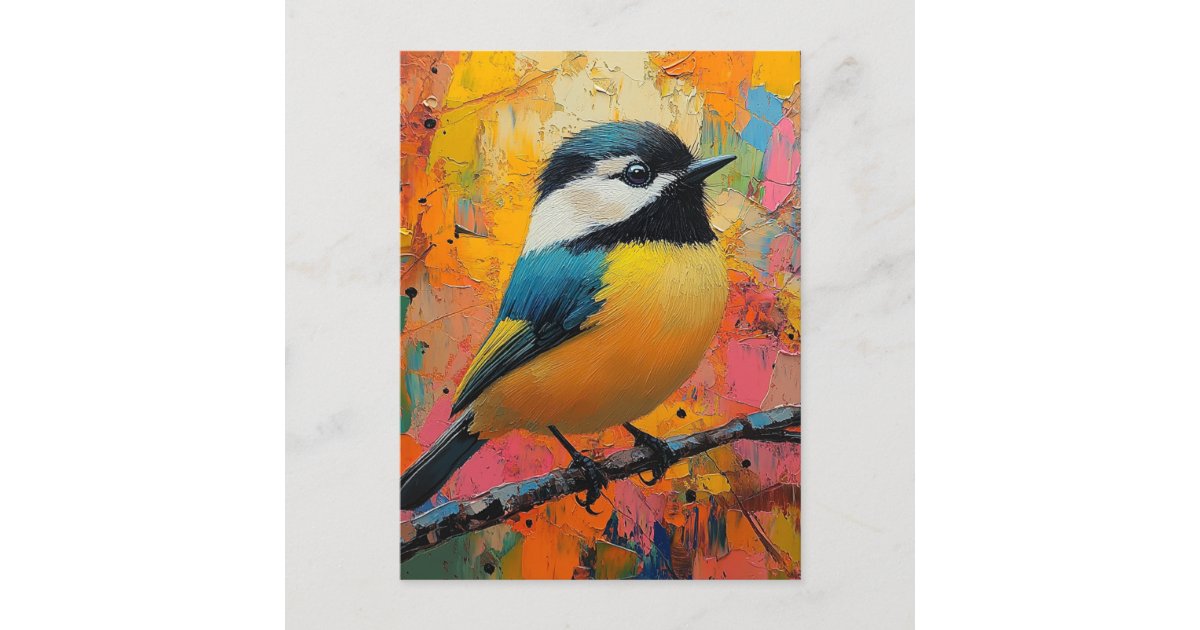 angelandspot's tweet card. A cute little bird perched on a branch with a colorful painted background AI generated art