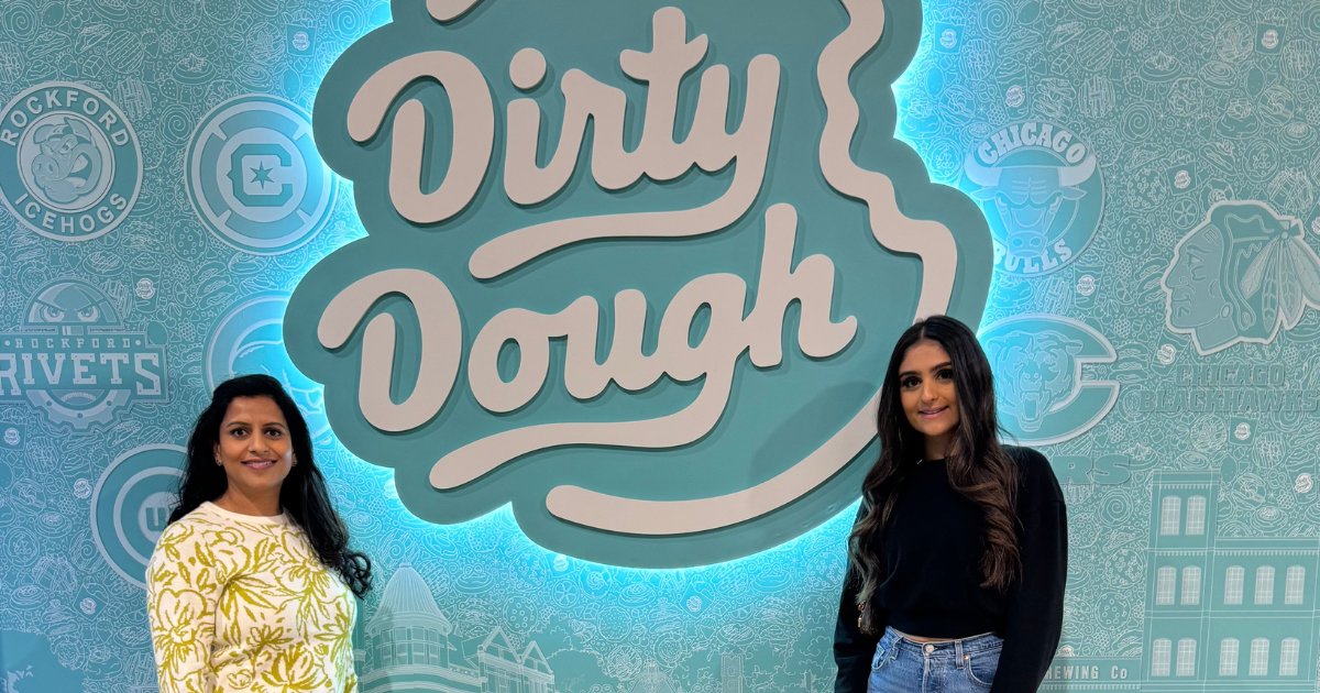CraveworthyUS's tweet card. Mother-daughter duo Minal and Diya Patel thrive in franchising with Dirty Dough, blending family legacy, passion for baking and bringing innovative products to their community.