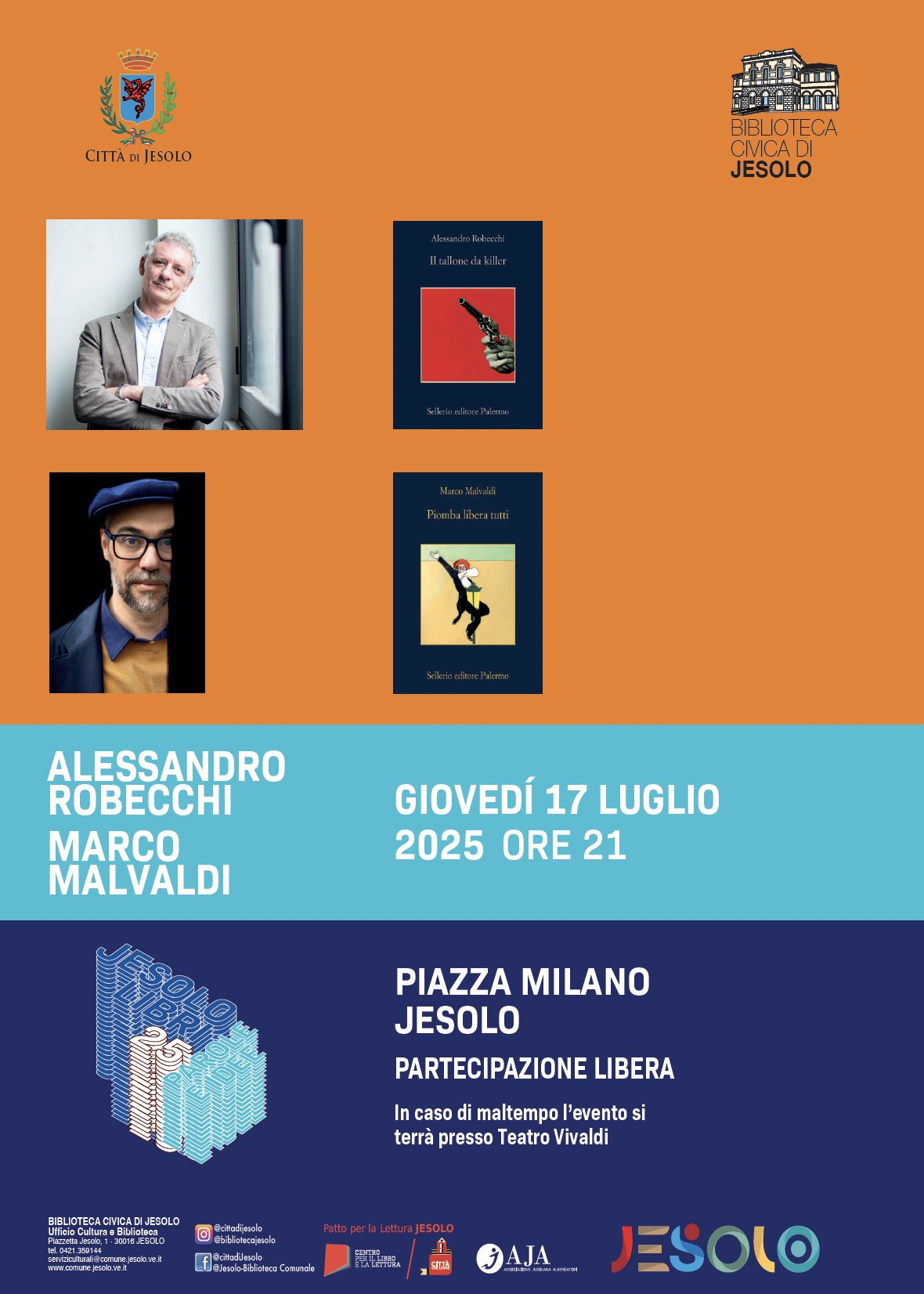 AlRobecchi's tweet card. Ehi, voi! Popoli e vacanzieri della Laguna! Giovedì 17 luglio a Jesolo (ore 21.00, piazza Milano) si parla del "Tallone da Killer" e del noir che mischia