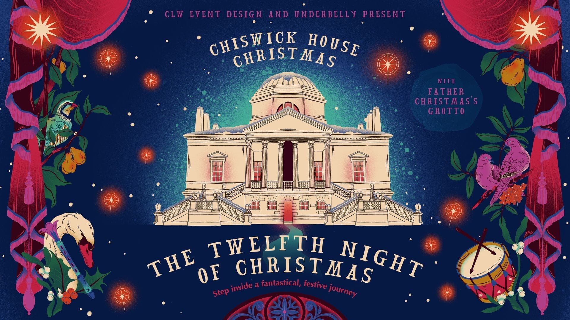 theatre_weekly's tweet card. This Christmas, Chiswick House will open its doors for the first time during the festive season to host The Twelfth Night of Christmas,