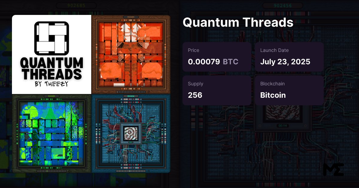 theezy350's tweet card. A collection of 256 quantum boxes on Bitcoin that playfully explore concepts such as superposition, entanglement, and wave-particle duality.