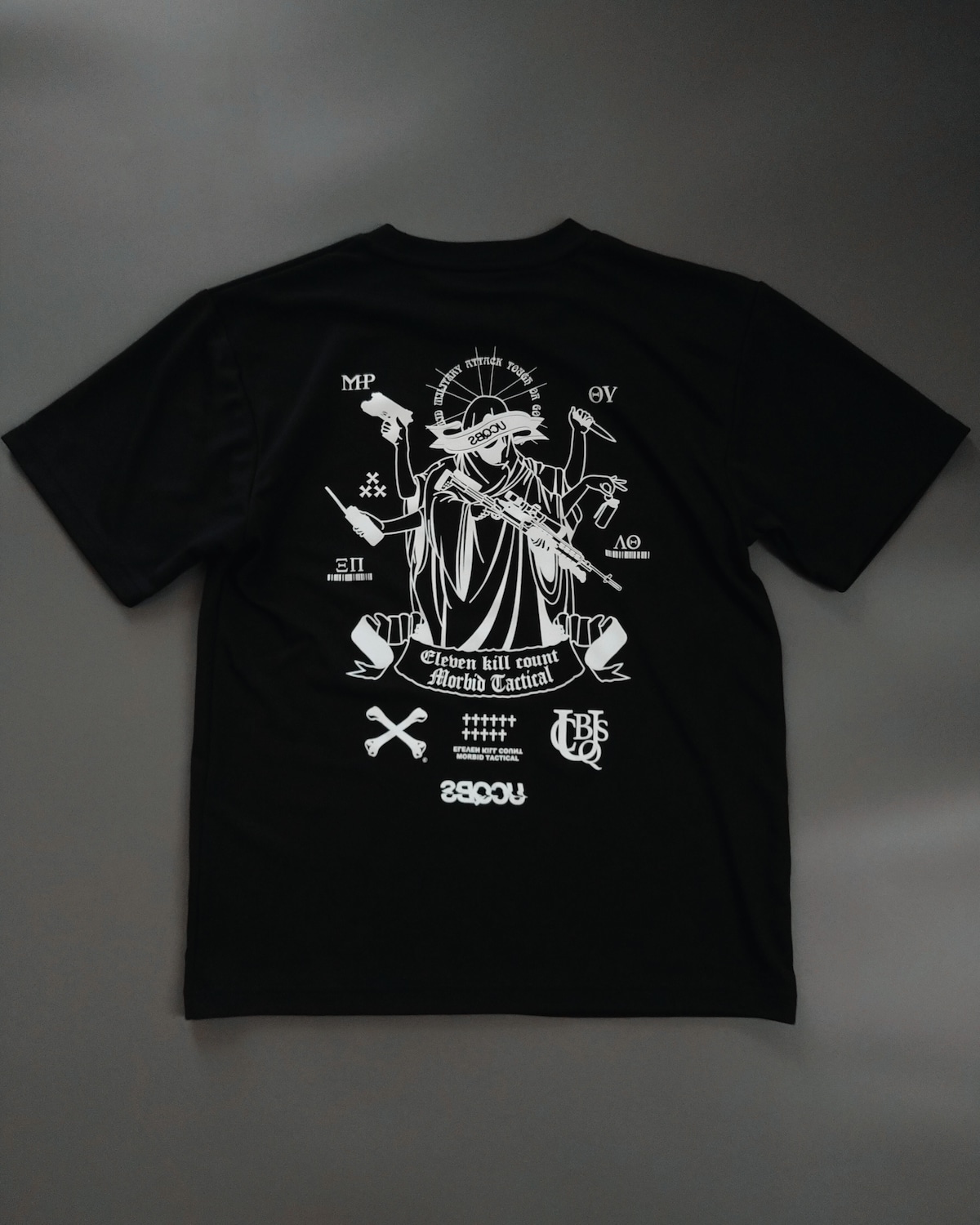 RAY010732's tweet card. 2025SS #28 "ASHRA MARIA" Dry Mesh T-shirt BLK久しぶりになるアシュラマリアデザイン。吸水性、速乾性に優れサラリとした着心地のドライメッシュTシャツ。サバイバルゲーム、フットボール、ロードバイク等の各種ストリートスポーツに、これからのシーズンに何枚あってもいい定番ドライメッシュシリーズ。4.4oz Dry MeshColor : Black着丈(le...