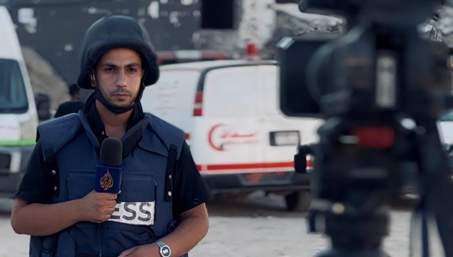 dohanews's tweet card. Israel has killed at least five Al Jazeera journalists since the beginning of the genocidal war. Al Jazeera has called on global bodies “to take decisive action” to halt Israel’s…