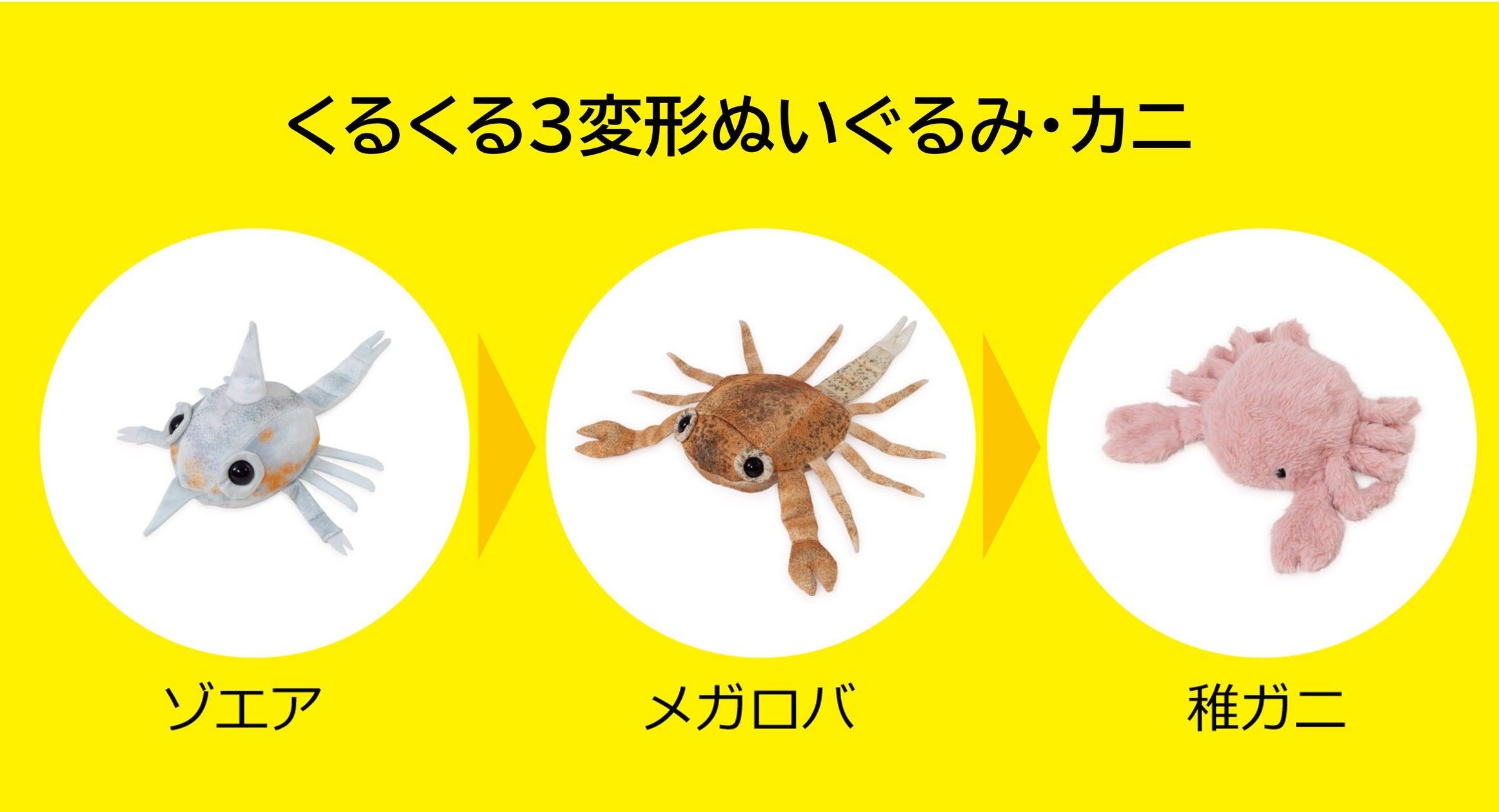 keganiiiiiiiiii's tweet card. 株式会社パートナーズのプレスリリース（2025年7月3日 10時00分）ぬいぐるみデザイナー・せこなおさん発案！カニの成長を再現する「くるくる3変形ぬいぐるみ・カニ」が新発売！