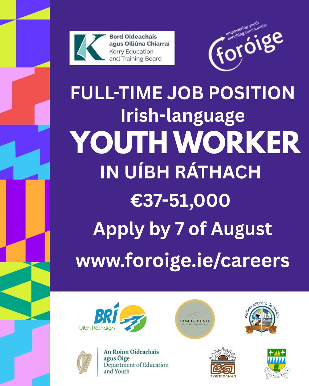 BriUibh's tweet card. POST LÁNAIMSEARTHA OIBRÍ ÓIGE in Uíbh Ráthagh á thairiscint ag Foróige €37-51,000 Spriocdháta 7 Lúnasa https://lnkd.in/ewzsp5mV