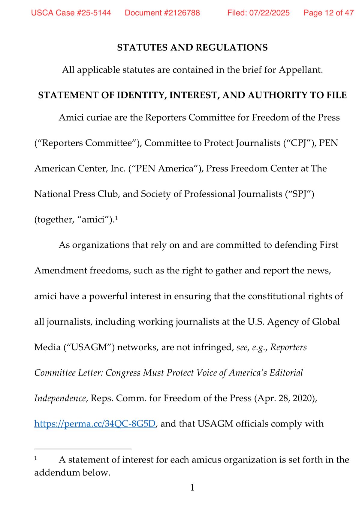 W7VOA's tweet card. Attached: 1 image RCFP, CPJ, PEN America, National Press Club Press Freedom Center and SPJ have filed an Amicus stating they “share an interest in the protection of USAGM networks from political...