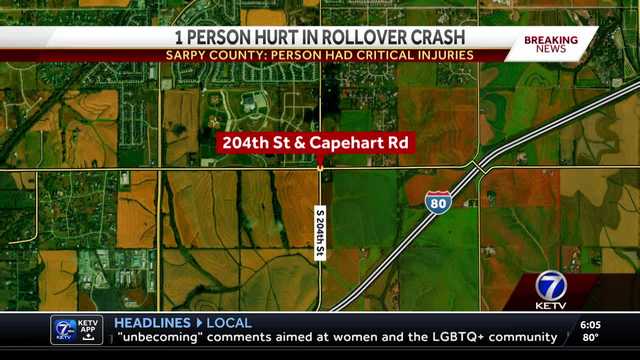 KETV's tweet card. A rollover crash critically injures one person overnight Wednesday.