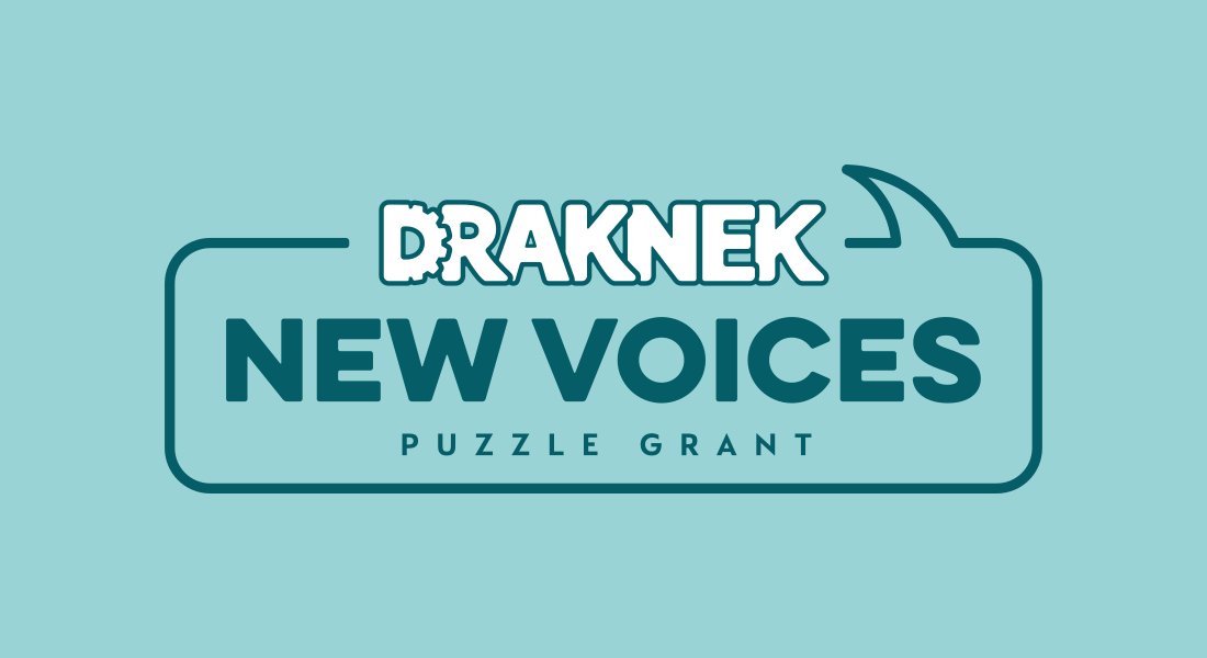 Draknek's tweet card. The Draknek New Voices Puzzle Grant is a grant opportunity for game developers from traditionally underrepresented groups and backgrounds who are interested in designing and developing puzzle games.