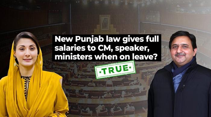 GeoFactCheck's tweet card. Posts on social media claim that a new law passed by the Punjab Assembly allows the chief minister of Punjab, ministers, the speaker, and the deputy speaker to receive their full pay even while on...