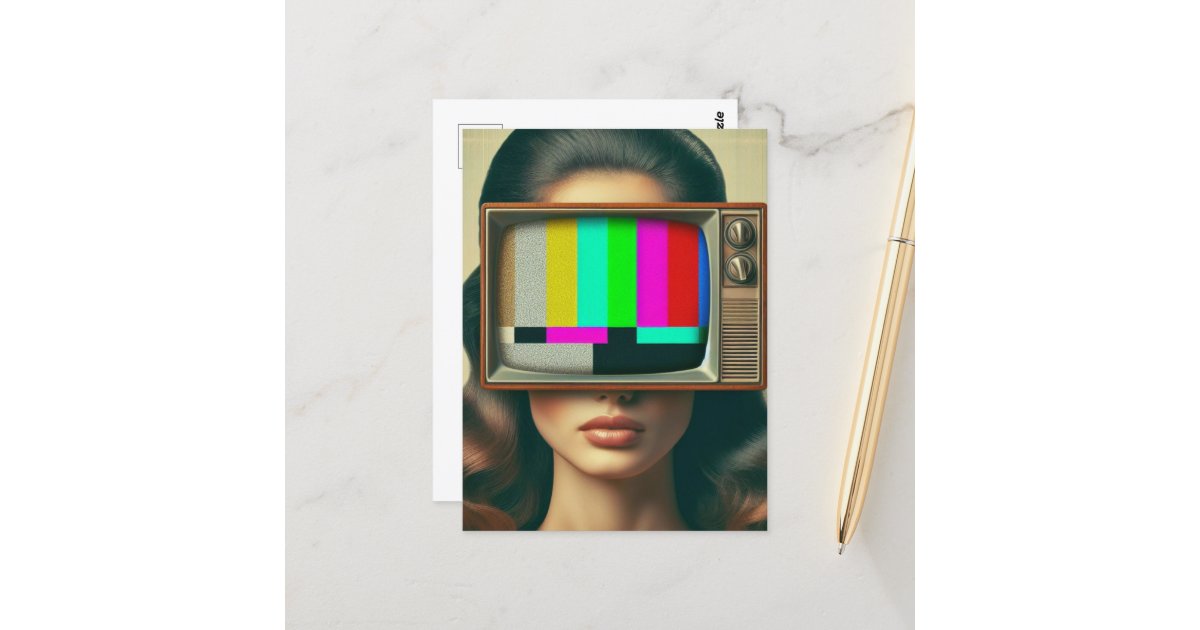 angelandspot's tweet card. AI generated art of a vintage woman with a TV on her face