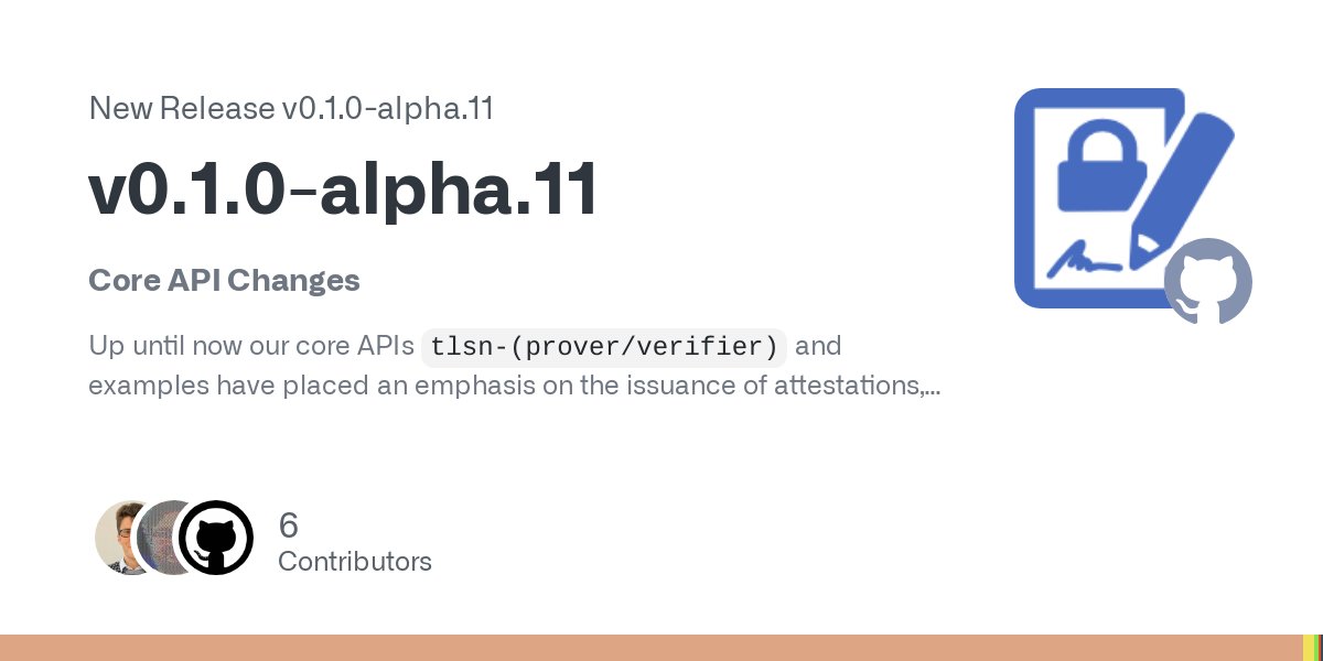 tlsnotary's tweet card. Core API Changes Up until now our core APIs tlsn-(prover/verifier) and examples have placed an emphasis on the issuance of attestations, i.e. "notarization". We've begun the process o...