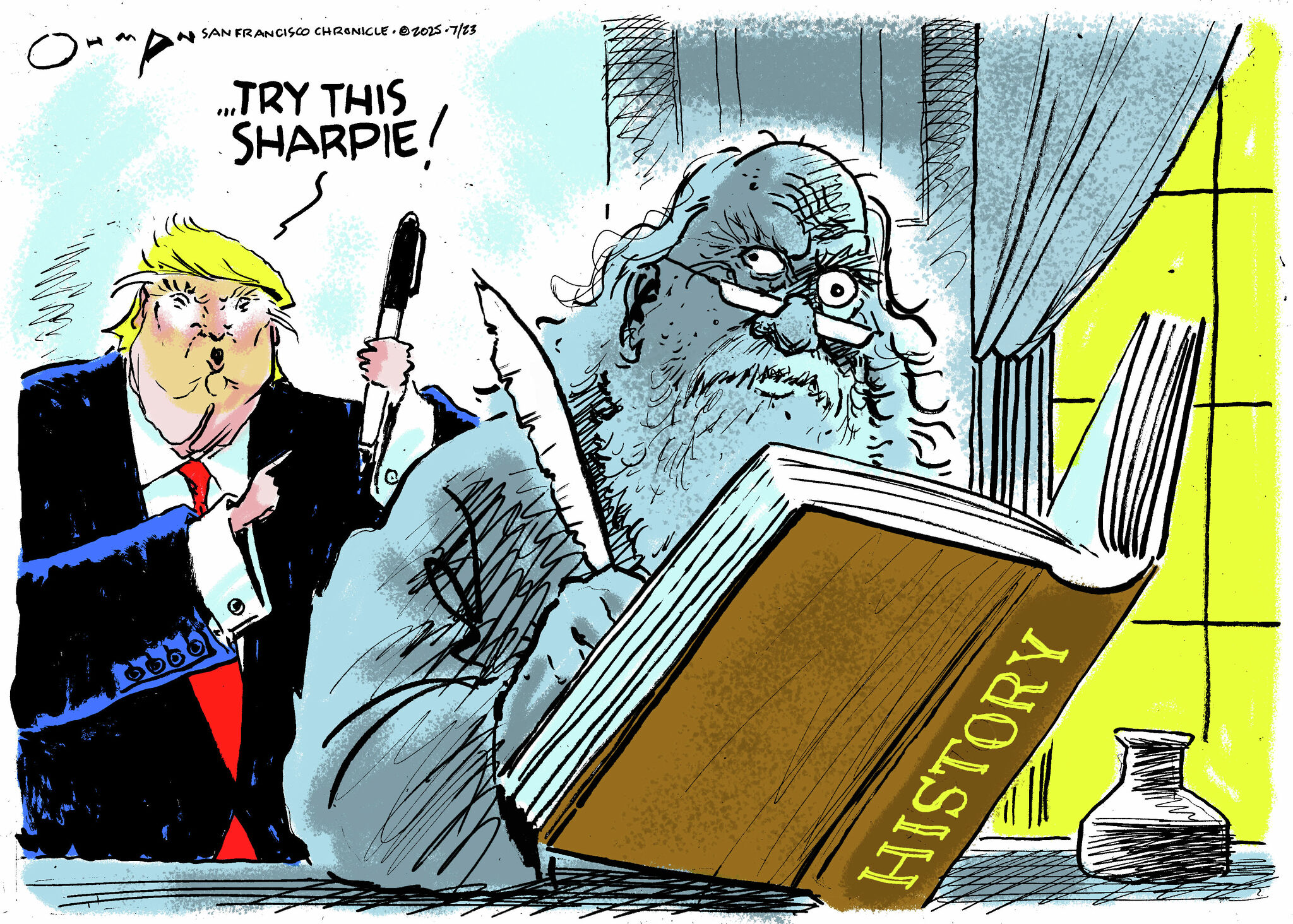 sfc_opinions's tweet card. OPINION: "While some politicians may make history, they don’t have the right to alter or distort it to fit their short-term political needs," Jack Ohman writes.