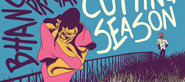 brokenfrontier's tweet card. Bhanu Pratap's 'Cutting Season' showcases his unique vision and angular, twisting visuals from Fantagraphics Underground.