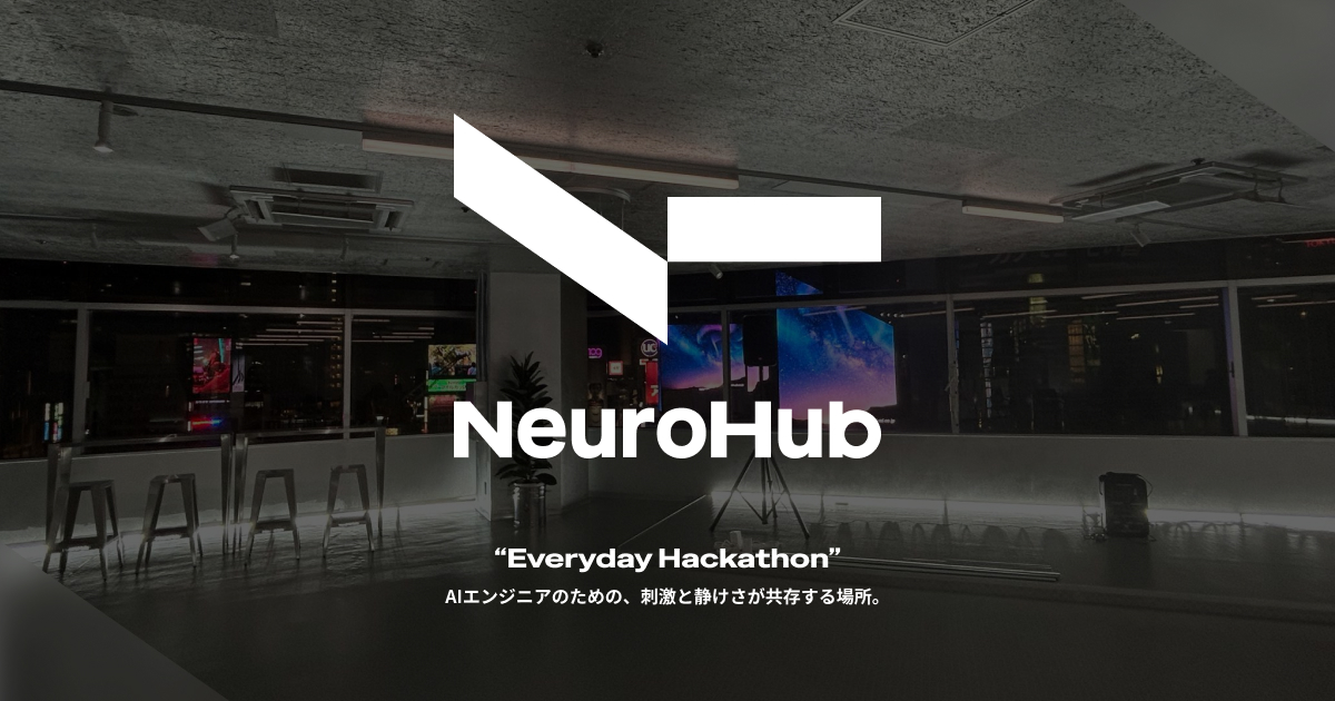 Neurohub_dxhr's tweet card. NeuroHubは、AI・テクノロジーの 最前線で挑む人たちに向けた 次世代型コワーキングスペース。未来を駆動するテクノロジーと、それを生み出す知性が交差する場所です。
