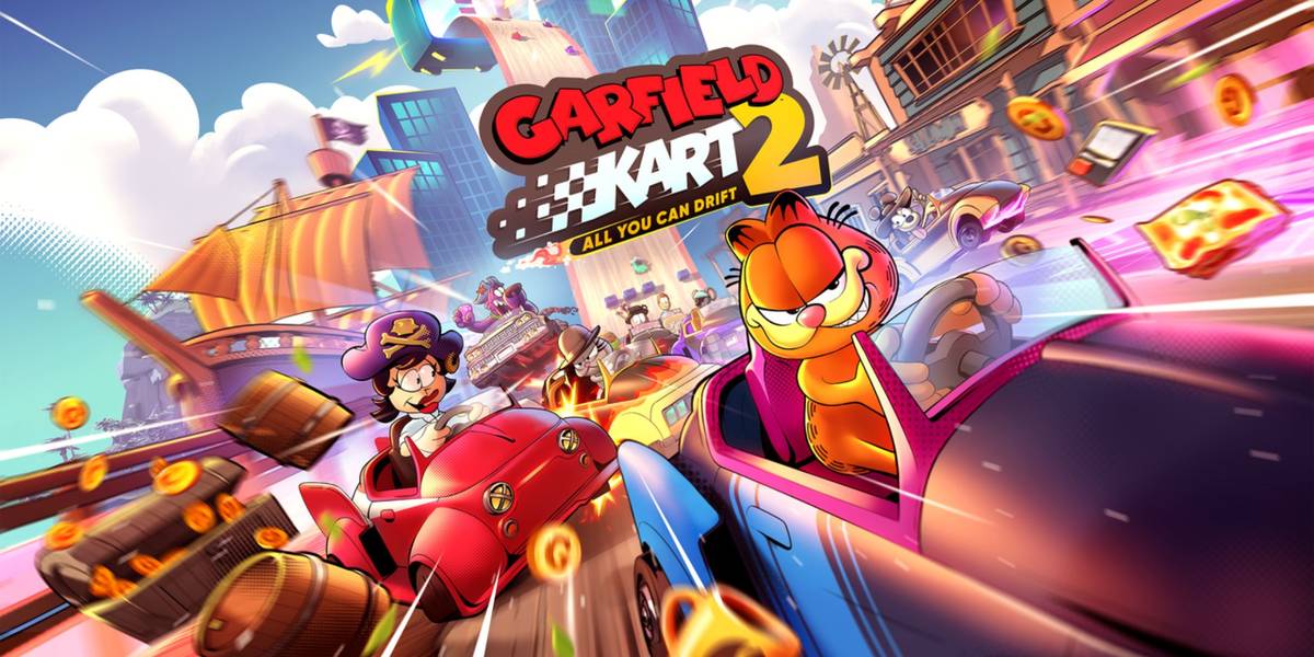 HomeRunPR's tweet card. Garfield Kart 2 exclusive trailer reveal.