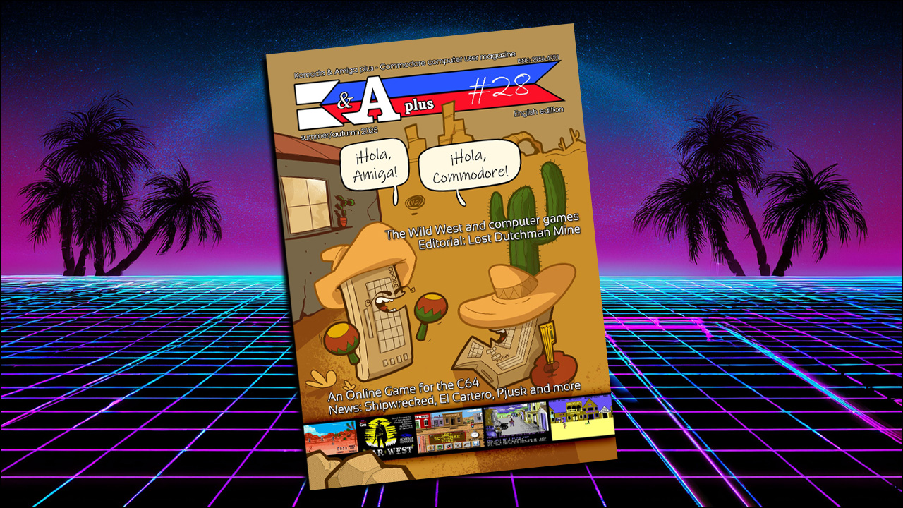 TheOasisBBS's tweet card. K&A Plus Issue #28 features game reviews, assembly tutorials, and demoscene coverage across 82 glossy pages.