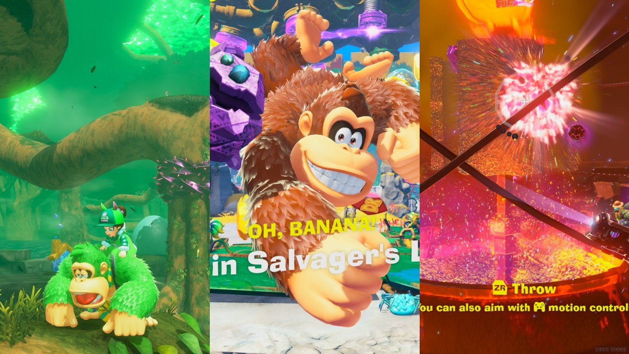 VideoChums's tweet card. One of the most unique Nintendo Switch 2 games is finally here and Donkey Kong Bananza is awesomer than a bunch of just-ripe bananas.