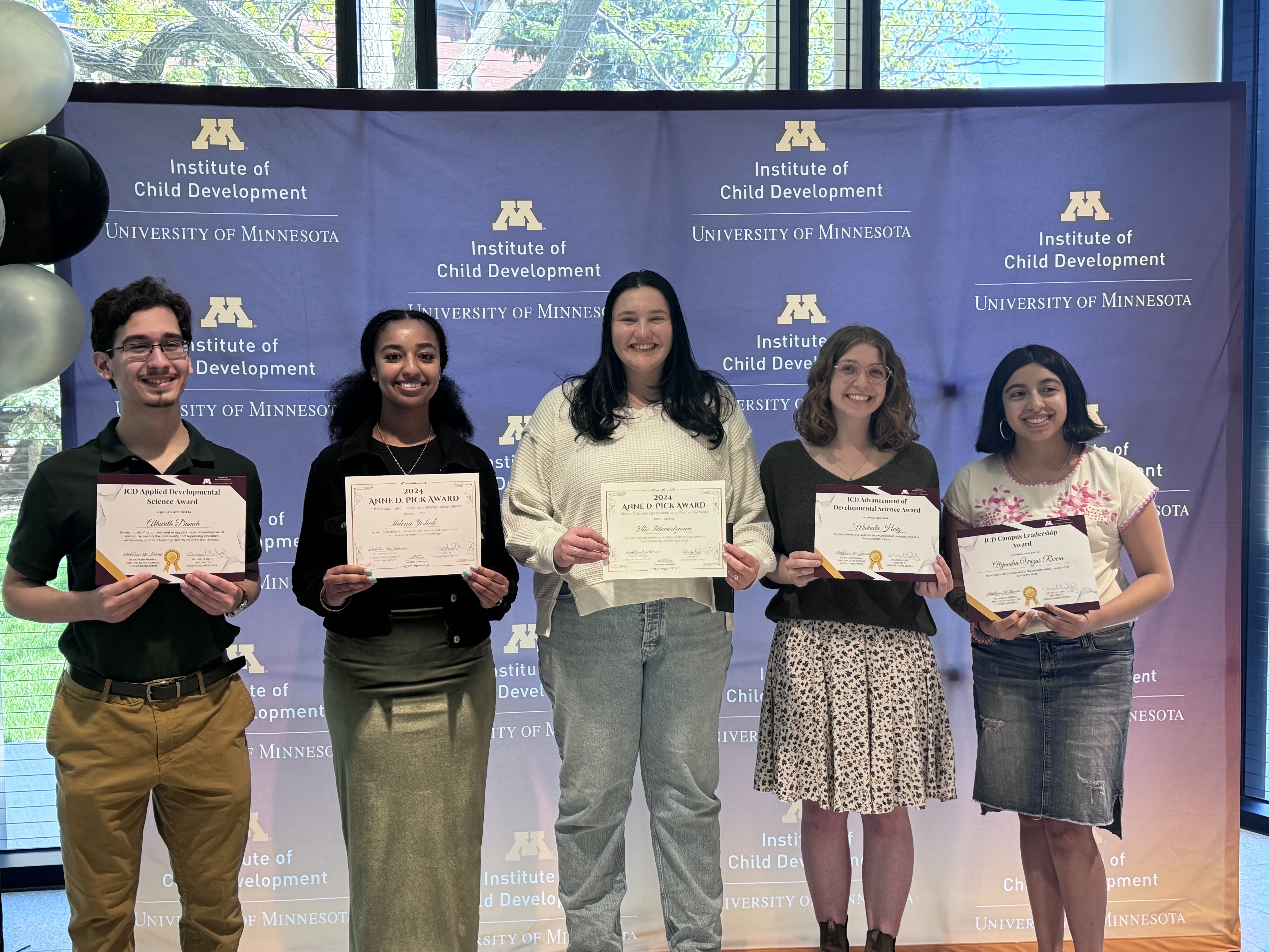 UMN_ICD's tweet card. ICD presented departmental awards to five undergraduate students at the May faculty meeting. Dr. Chryle Elieff, Director of Undergraduate Studies for Developmental Psychology, delivered the awards...
