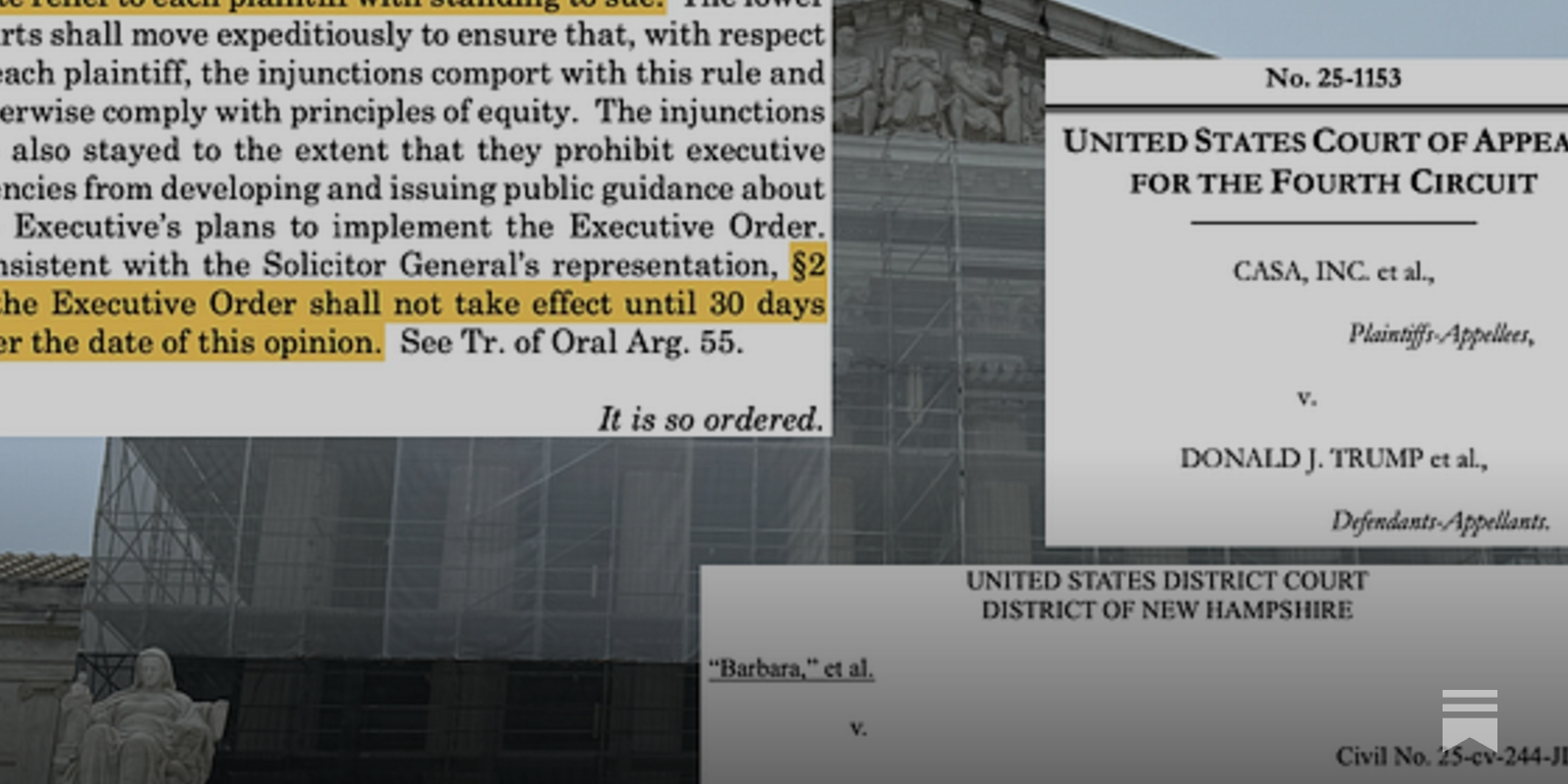 chrisgeidner's tweet card. As the clock ticks down on SCOTUS's 30-day delay, the administration is blocked from enforcing the executive order under at least one classwide preliminary injunction.