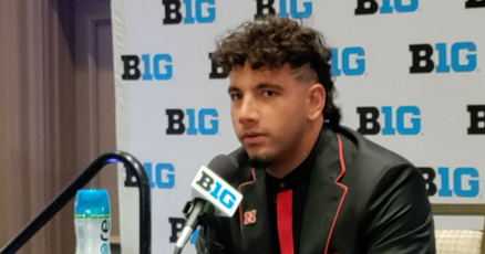 OWHhuskers's tweet card. Red-bottom shoes, a Vegas-themed suit and 22 minutes of poise behind the mic. Nebraska quarterback Dylan Raiola brought fashion — and focus — to Big Ten media days.